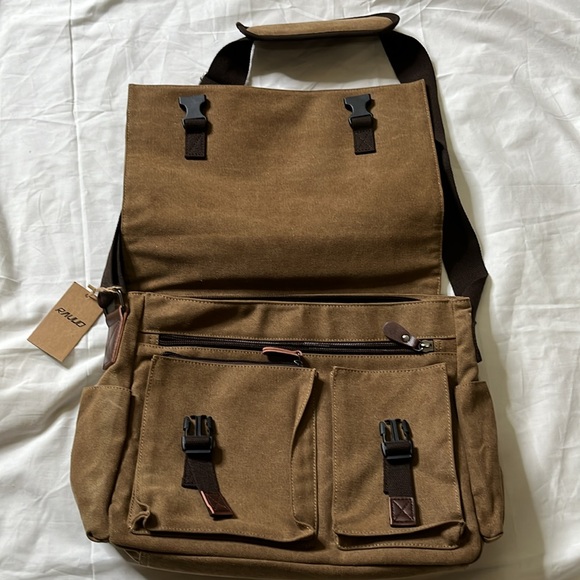 RAVUO Messenger Bag for Men Water Resistant Canvas Satchel Laptop 16.9 x 5.5 x 1 - Picture 7 of 16